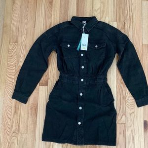 Long sleeve loose denim mini dress